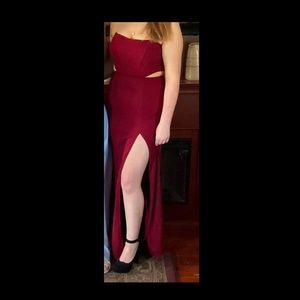 Red Strapless Prom Gown